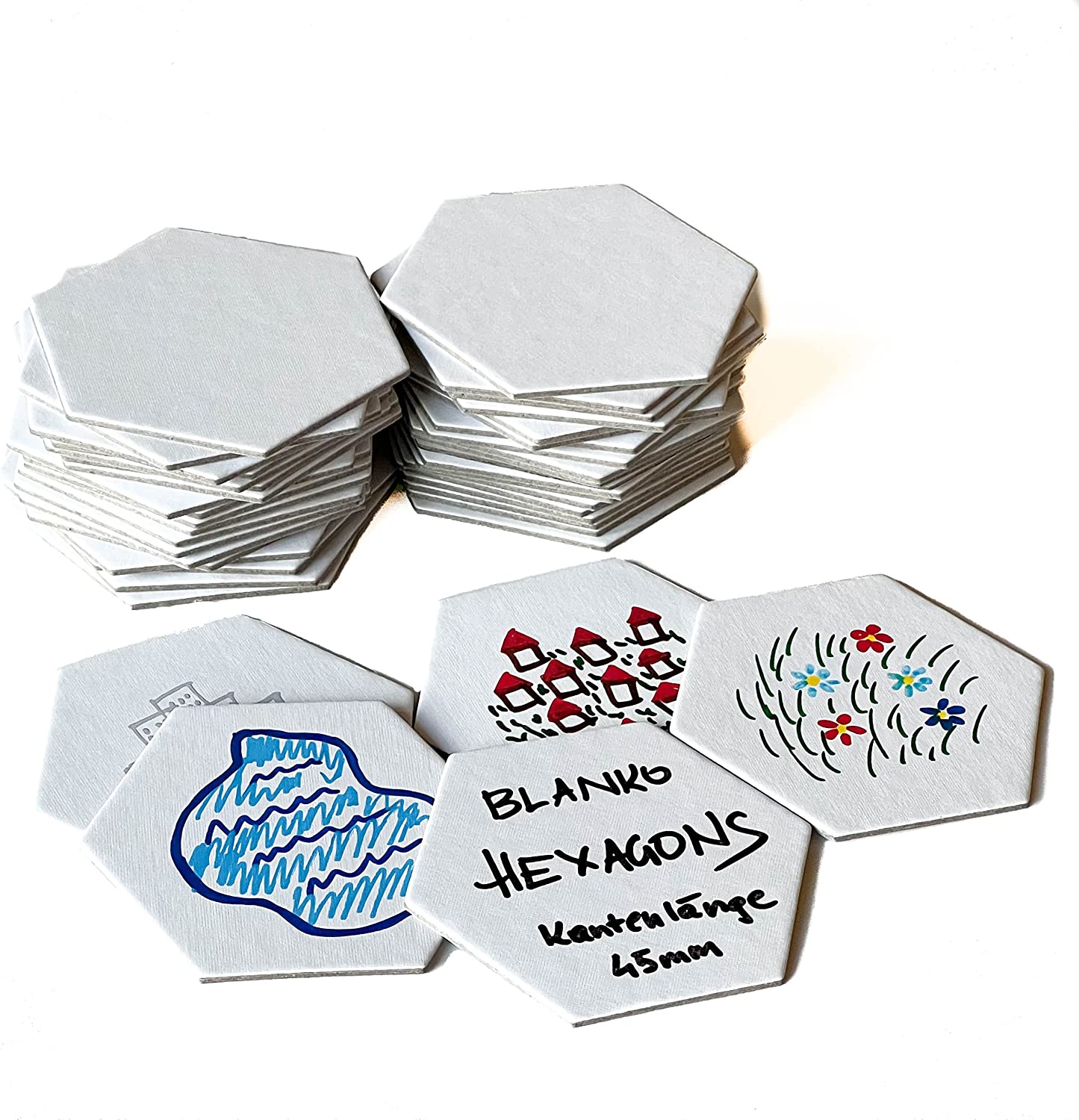 Spieltz Blanko Hexagons 45 mm - 6-eckige Kacheln für Hexfeld-Spielbretter