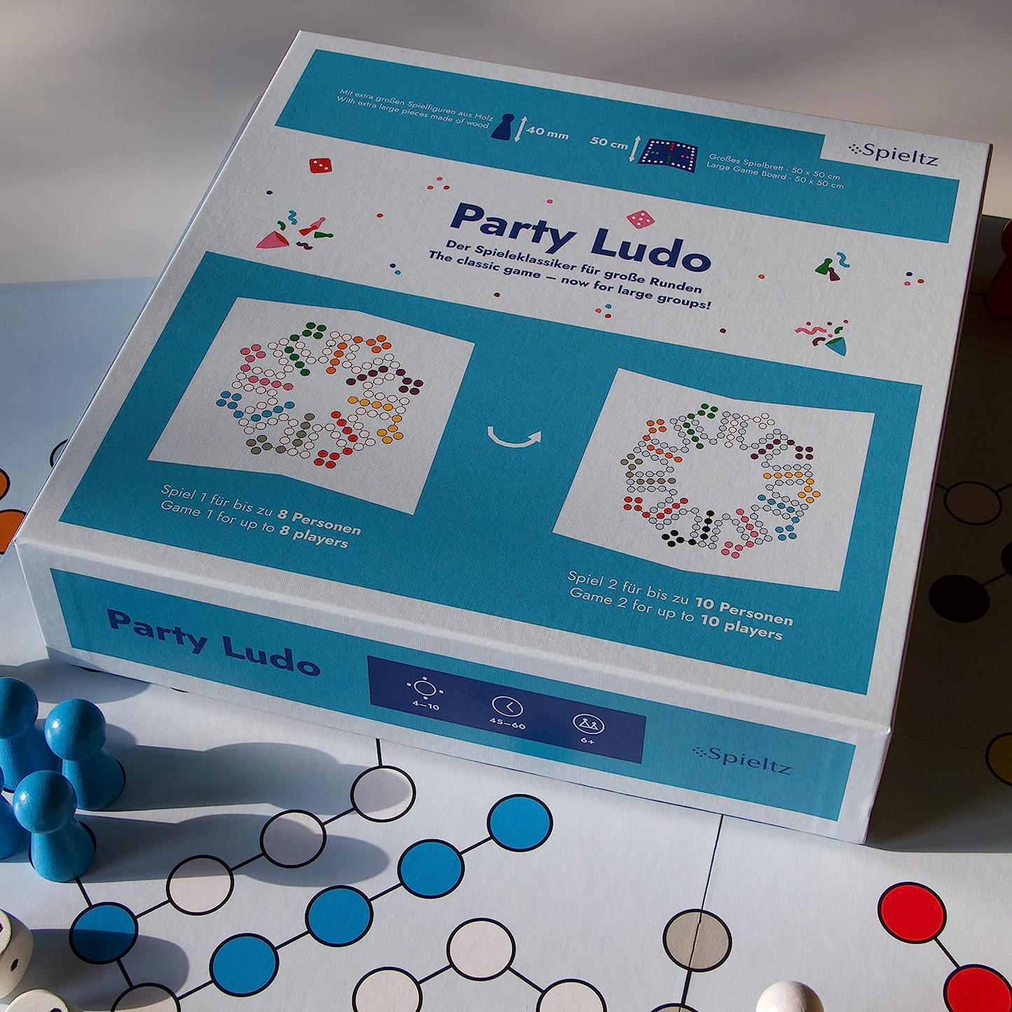 Spieltz Party Ludo, XL Ludo Spiel für viele Spieler