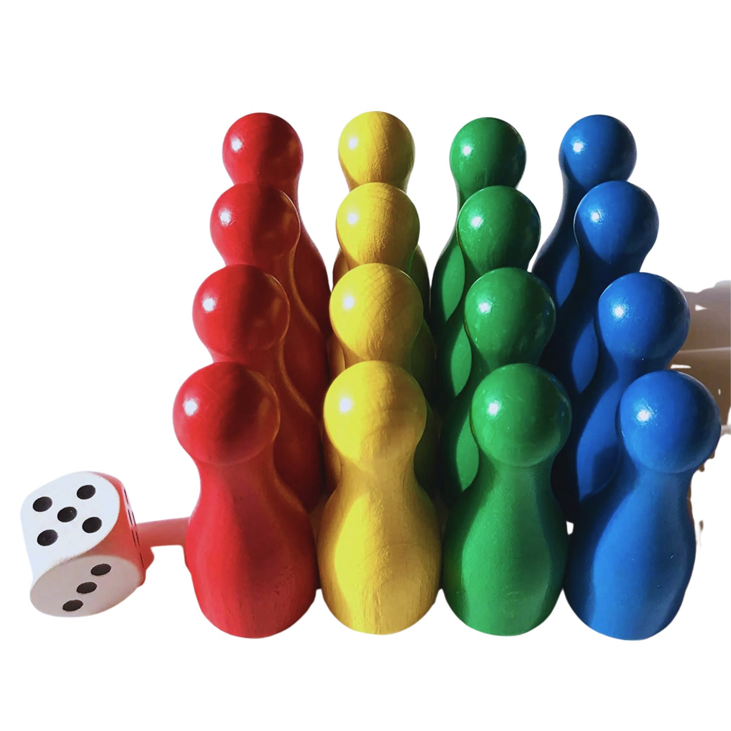 Spieltz - Spielfiguren Set Ludo XL aus Holz - Riesen Flaschenkegel + große Würfel