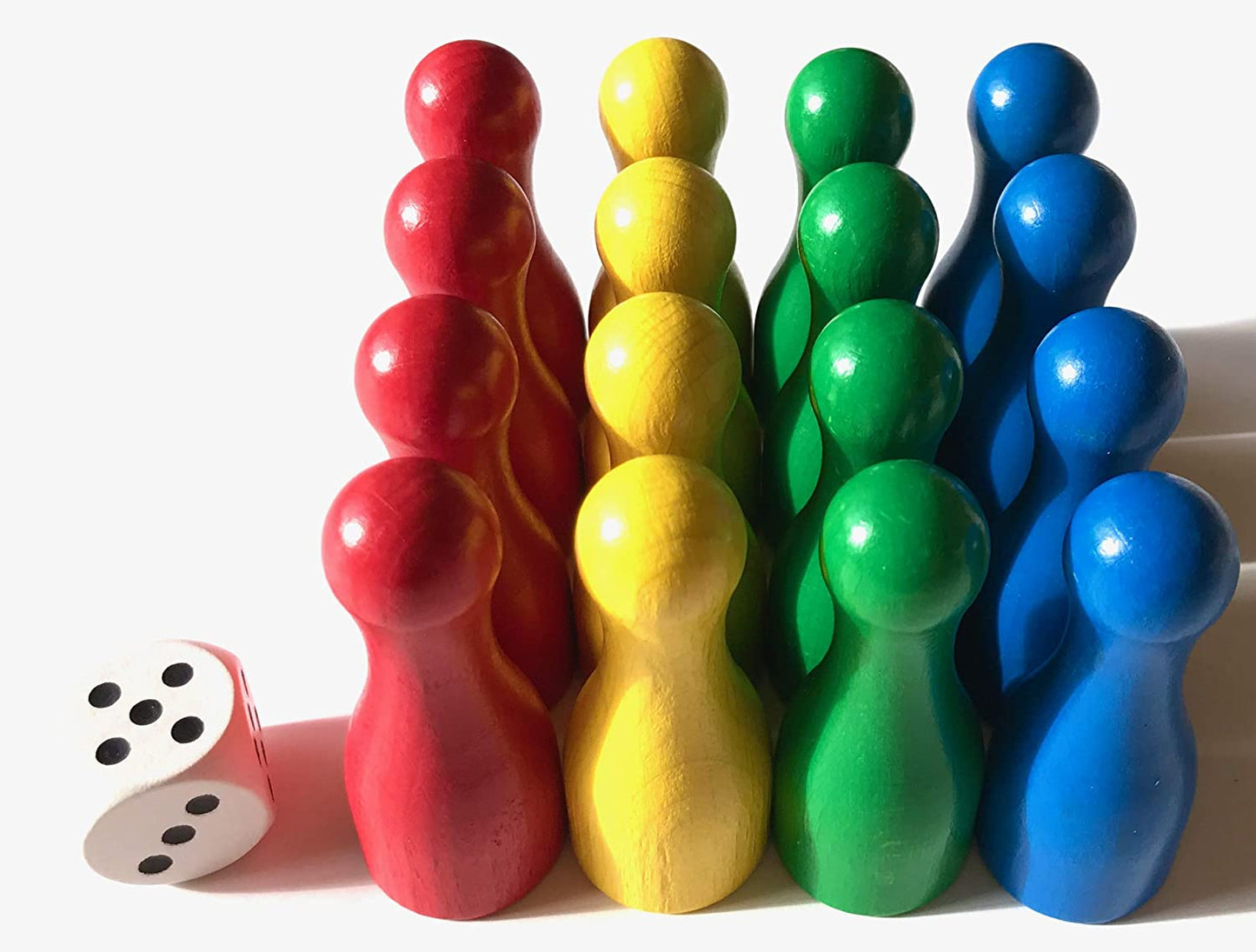 Spieltz - Spielfiguren Set Ludo XL aus Holz - Riesen Flaschenkegel + große Würfel