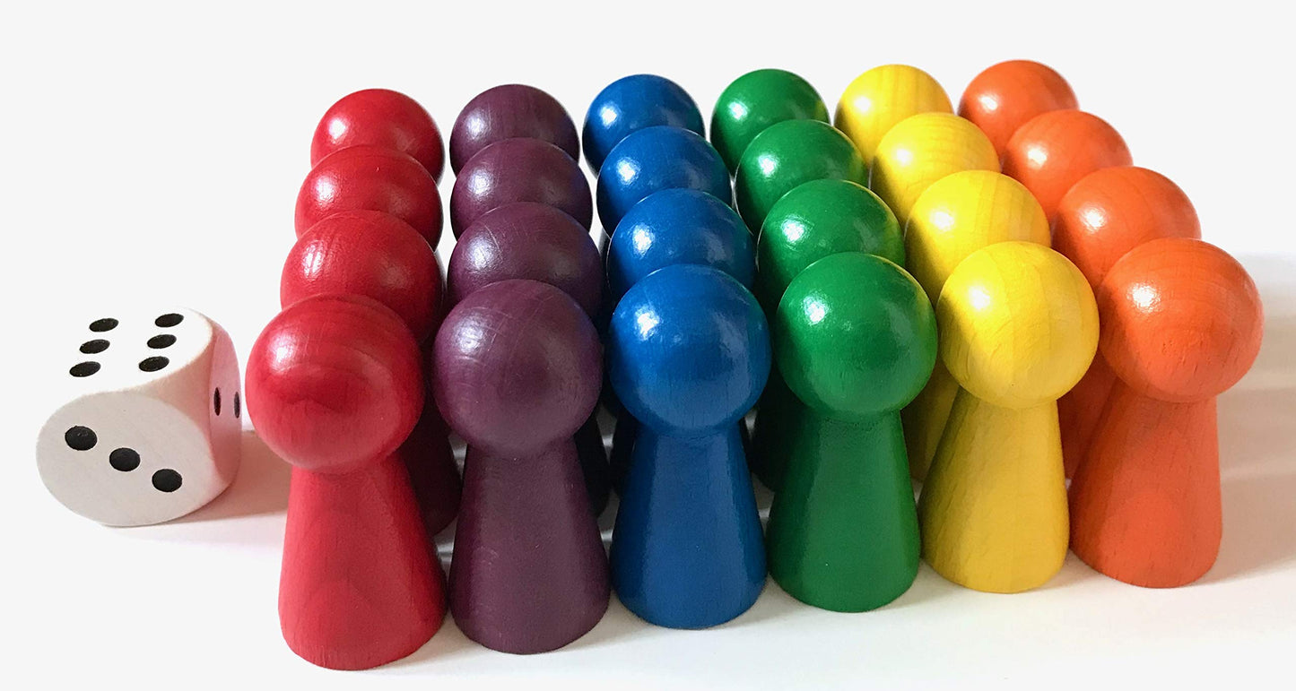Spieltz Spielmaterial-Set für Ludo groß: Halmakegel 19/40 mm, Würfel 20 mm